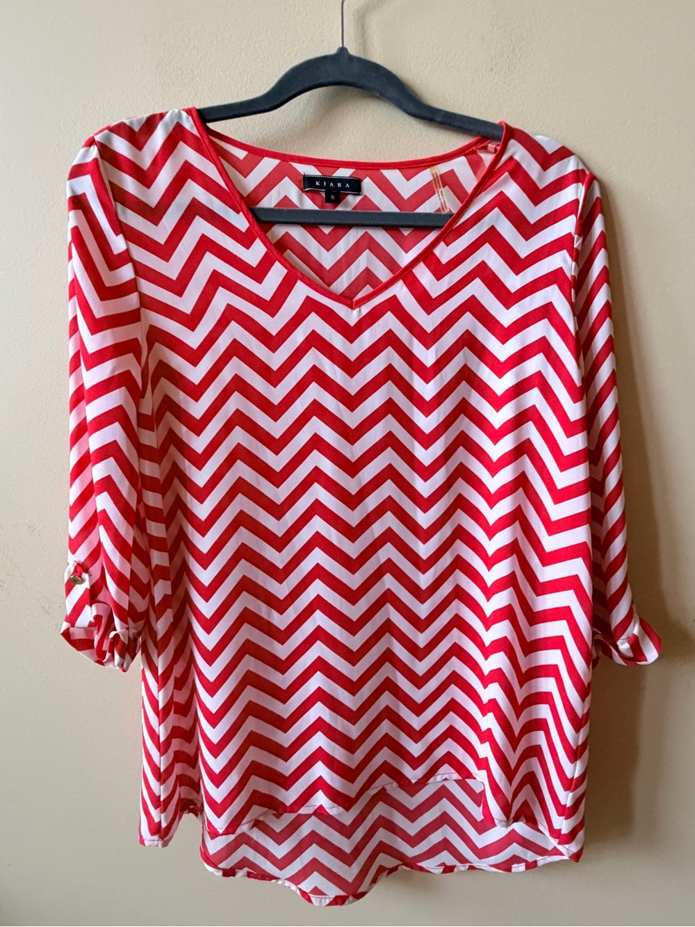 Kiara Orange and White Chevron V-Neck Blouse
